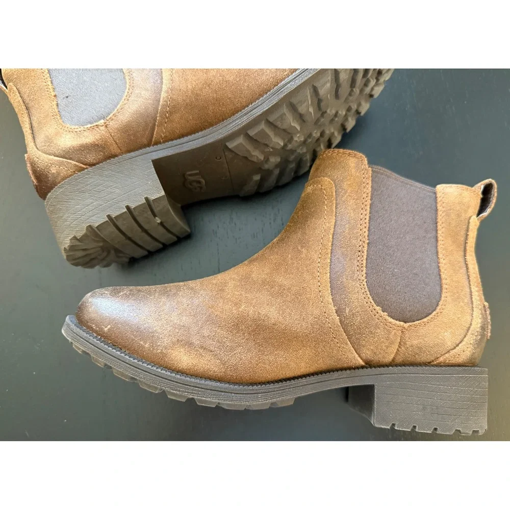 NIB UGG Bonham Boot II Women Size 5.5 Brown Leather Ankle Shearling-Lined Bootie